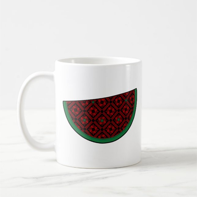 Palestine watermelon Embroidery red tatreez  Coffee Mug (Left)