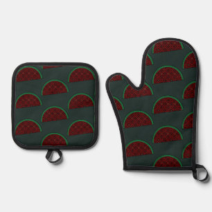 Palestine watermelon Embroidery red tatreez Oven Mitt & Pot Holder Set