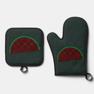 Palestine watermelon Embroidery red tatreez  Oven Mitt & Pot Holder Set