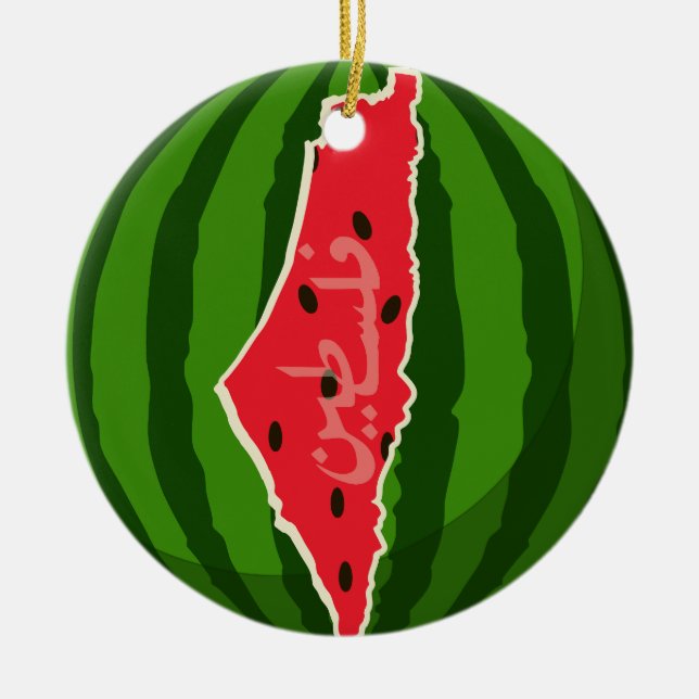 Palestine Watermelon Flag Map. Free Palestinians Ceramic Tree Decoration (Front)