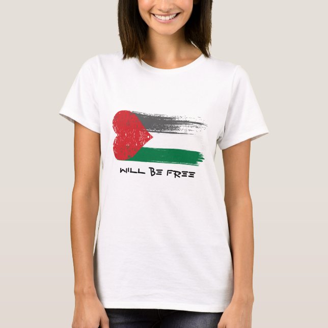 Palestine Will Be Free T-Shirt – Heart Flag Design (Front)