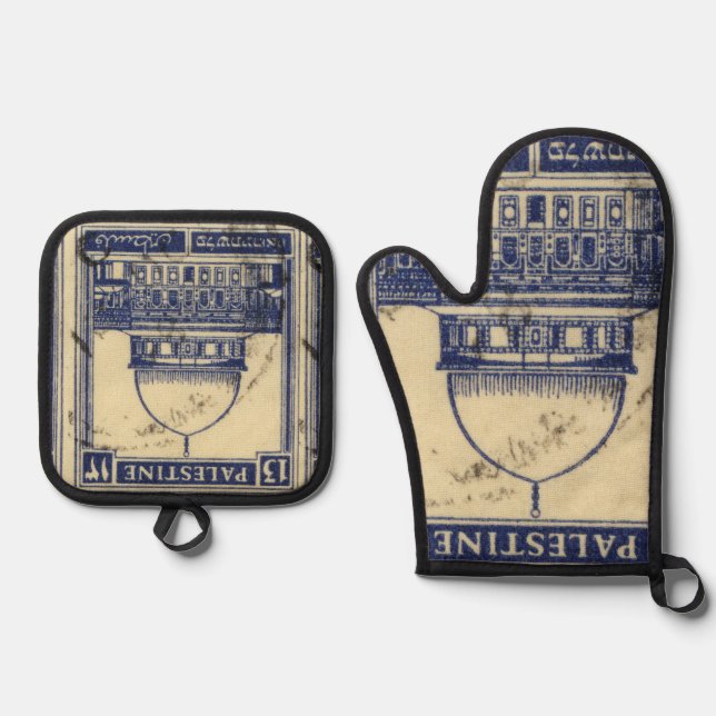 palestinian ancient stamp 1920_  palestine folklor oven mitt & pot holder set (Front)