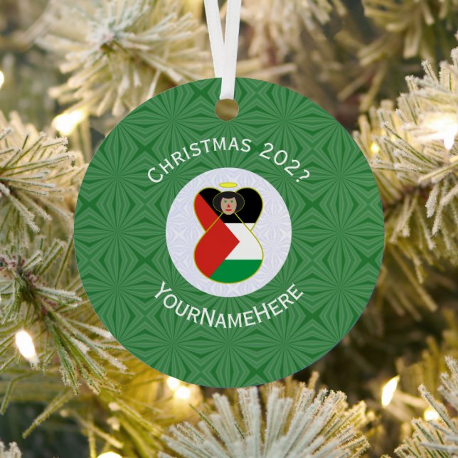 Palestinian Angel Christmas Flag Personalised  Metal Tree Decoration (Insitu)