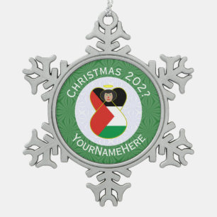 Palestinian Angel Christmas Flag Personalised Snowflake Pewter Christmas Ornament