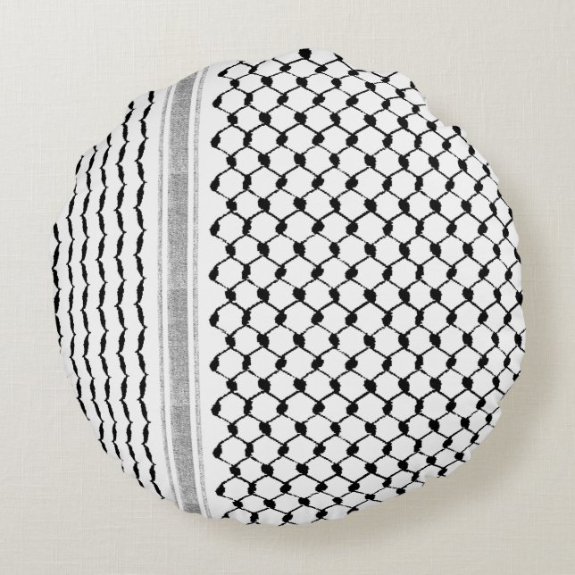 Palestinian Arabic Kufiya Pattern Round Cushion (Back)