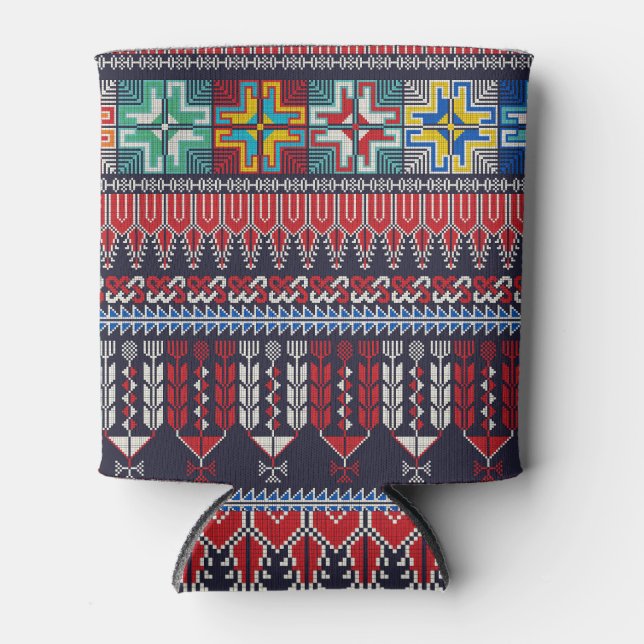 Palestinian Embroidery Motif Pattern. Can Cooler (Front)