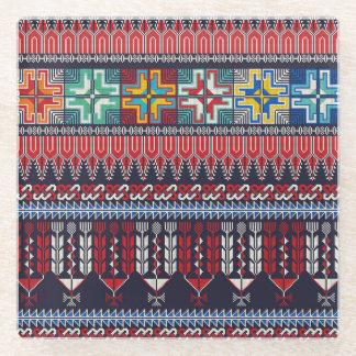 Palestinian Embroidery Motif Pattern. Glass Coaster