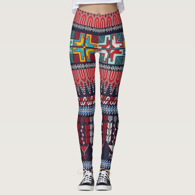 Palestinian Embroidery Motif Pattern. Leggings (Front)