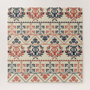 Palestinian embroidery motif, seamless pattern des jigsaw puzzle