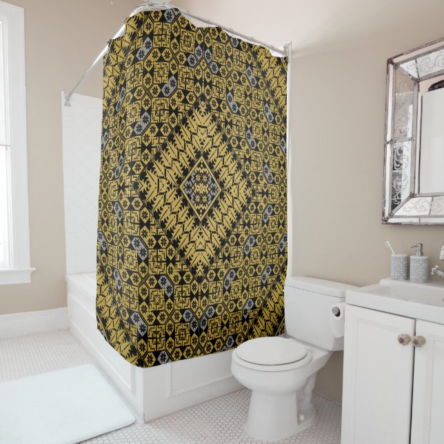 Palestinian Embroidery pattern Printed Design Shower Curtain (In Situ)