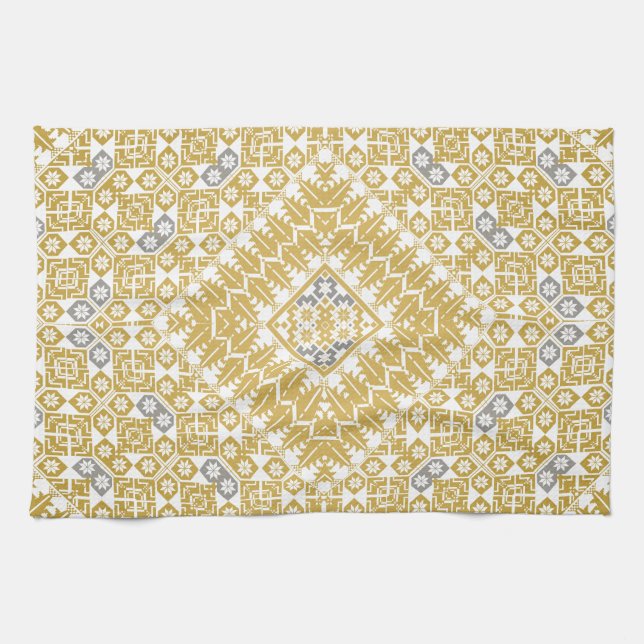 Palestinian Embroidery pattern Printed Design Tea Towel (Horizontal)