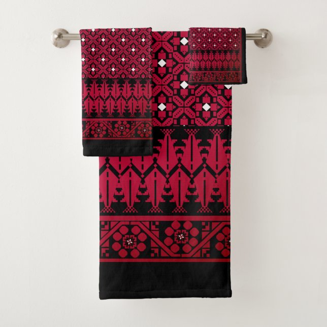Palestinian Embroidery Tatreez printed design Bath Towel Set (Insitu)