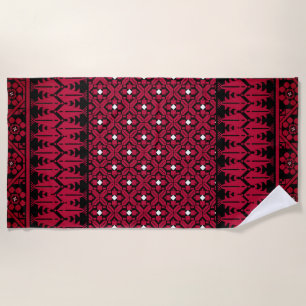 Palestinian Embroidery Tatreez printed design  Beach Towel