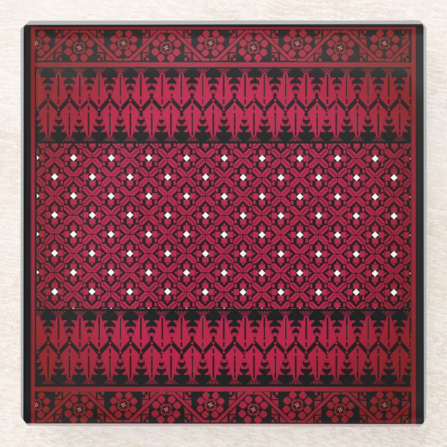 Palestinian Embroidery Tatreez printed Design Glass Coaster (Front)