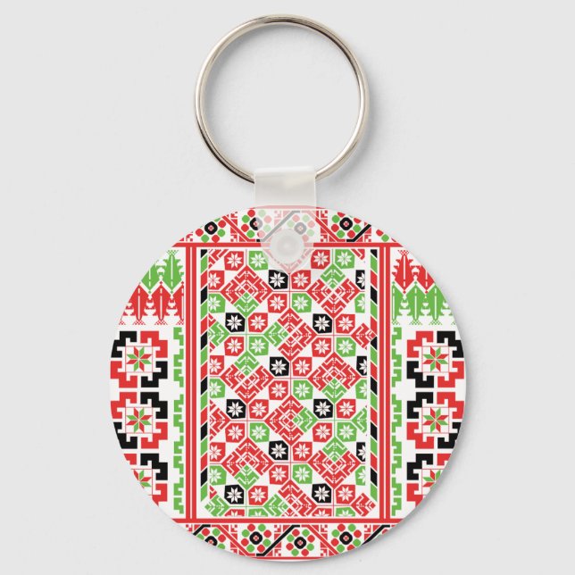 Palestinian Embroidery Tatreez printed design Roun Key Ring (Front)