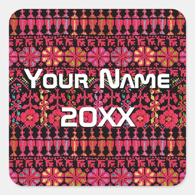 Palestinian Embroidery Tatreez printed Design Square Sticker (Front)