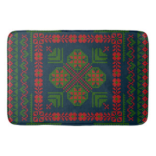 Palestinian Embroidery Tatreez red green 5 Pattern Bath Mat