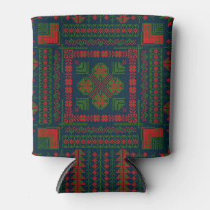 Palestinian Embroidery Tatreez red green 5 Pattern Can Cooler