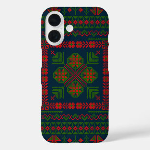 Palestinian Embroidery Tatreez red green 5 Pattern iPhone 16 Case