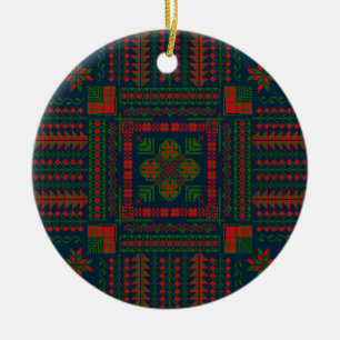 Palestinian Embroidery Tatreez red green 5 Pattern Ceramic Tree Decoration