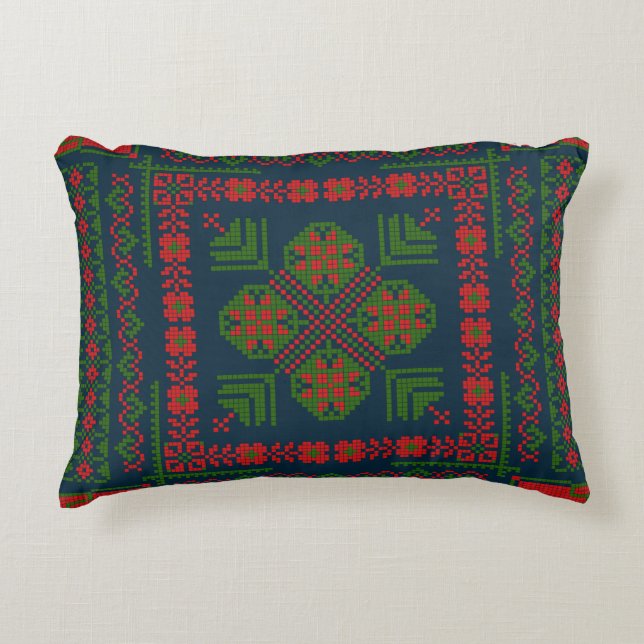 Palestinian Embroidery Tatreez red green 5 Pattern Decorative Cushion (Front)