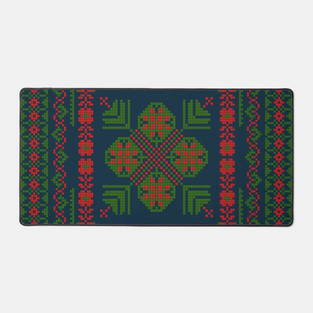 Palestinian Embroidery Tatreez red green 5 Pattern Desk Mat (Front)