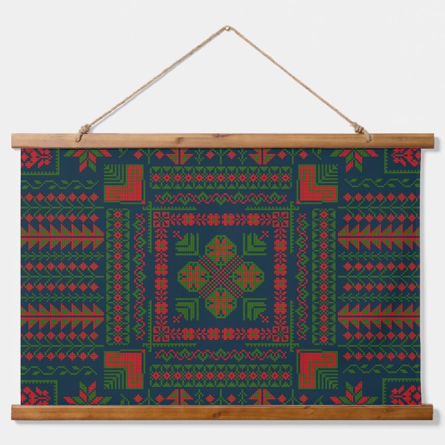 Palestinian Embroidery Tatreez red green 5 Pattern Hanging Tapestry (Front)