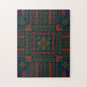 Palestinian Embroidery Tatreez red green 5 Pattern Jigsaw Puzzle