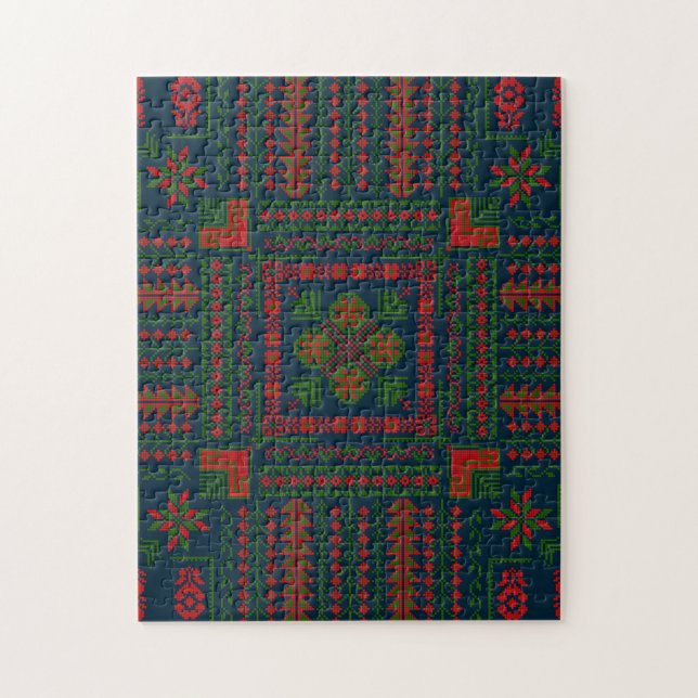 Palestinian Embroidery Tatreez red green 5 Pattern Jigsaw Puzzle (Vertical)