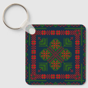 Palestinian Embroidery Tatreez red green 5 Pattern Key Ring