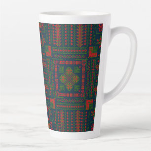Palestinian Embroidery Tatreez red green 5 Pattern Latte Mug