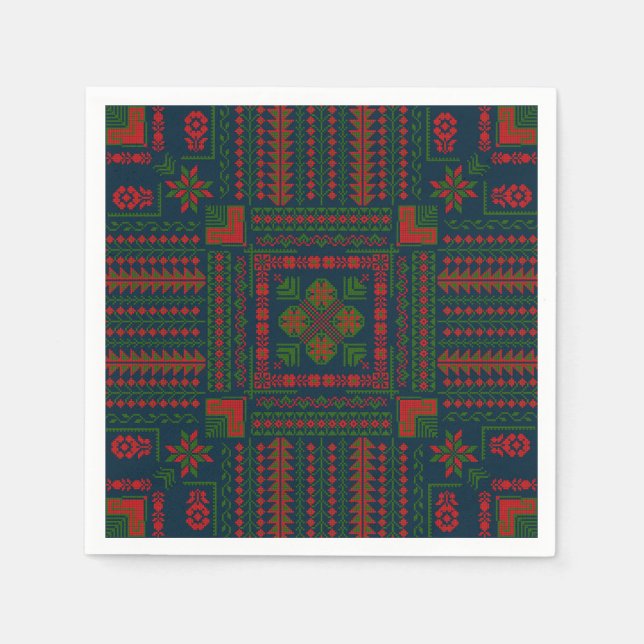 Palestinian Embroidery Tatreez red green 5 Pattern Napkin (Front)