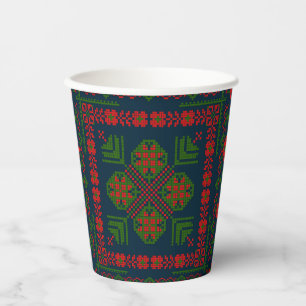 Palestinian Embroidery Tatreez red green 5 Pattern Paper Cups