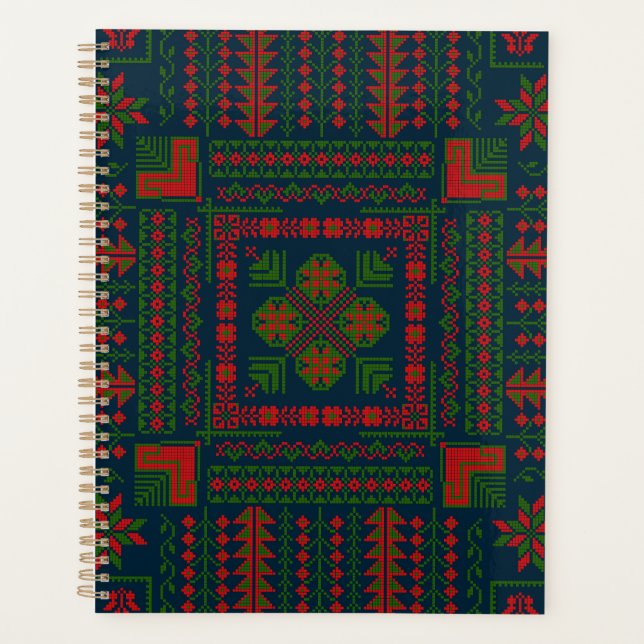 Palestinian Embroidery Tatreez red green 5 Pattern Planner (Front)