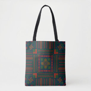 Palestinian Embroidery Tatreez red green 5 Pattern Tote Bag