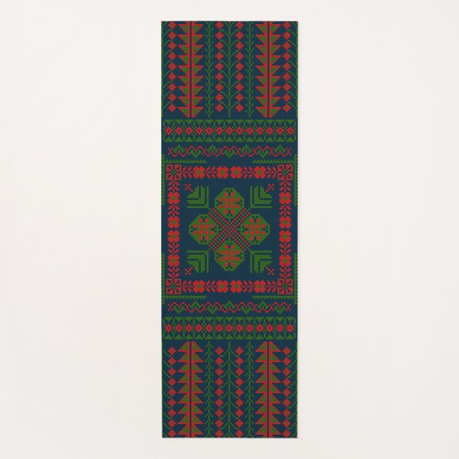 Palestinian Embroidery Tatreez red green 5 Pattern Yoga Mat (Front)