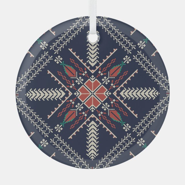 Palestinian Embroidery: Traditional Pattern Design Glass Tree Decoration (Front)