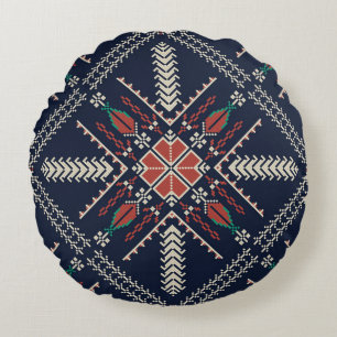 Palestinian Embroidery: Traditional Pattern Design Round Cushion