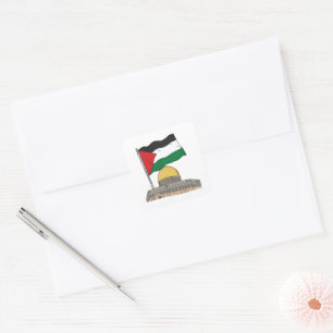 Palestinian flag above the Dome of the Rock Mosque Square Sticker