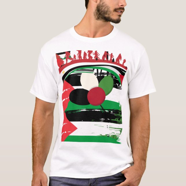 Palestinian Flag and Refugee Silhouette Art T-Shirt (Front)