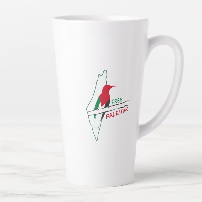 Palestinian flag map bird  latte mug (Right)