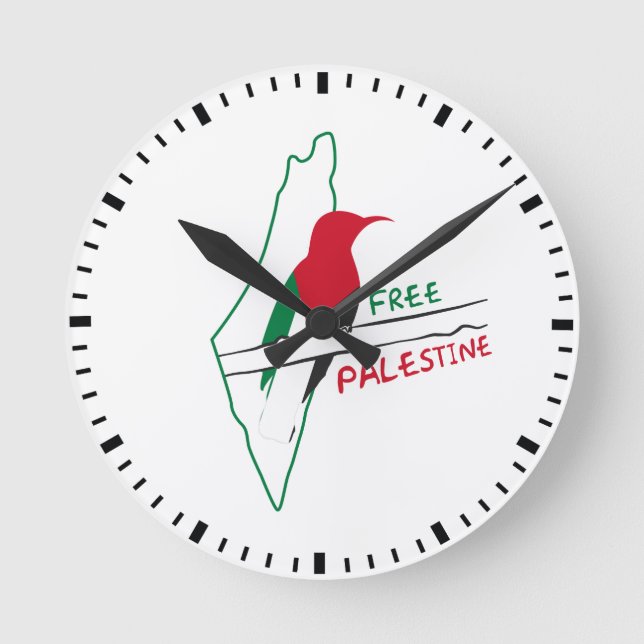 Palestinian flag map bird  round clock (Front)