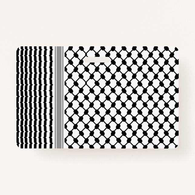 Palestinian Hatta Keffiyeh Kufiya Folk (2 Pattern) ID Badge (Front)