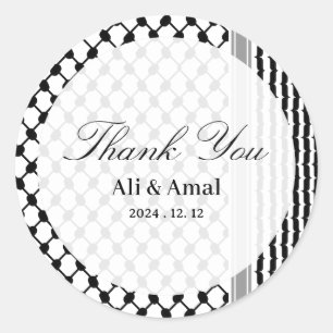 Palestinian Hatta Keffiyeh Thank You Wedding Classic Round Sticker