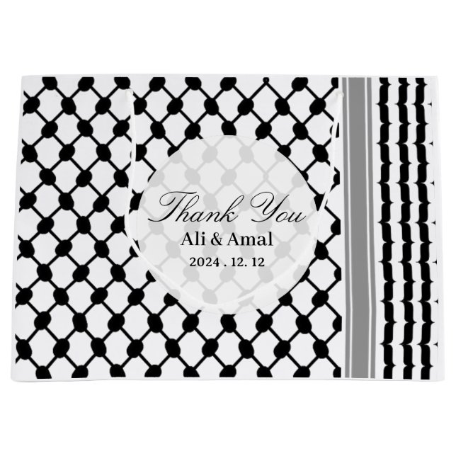 Palestinian Hatta Keffiyeh Thank You Wedding  Large Gift Bag (Front)
