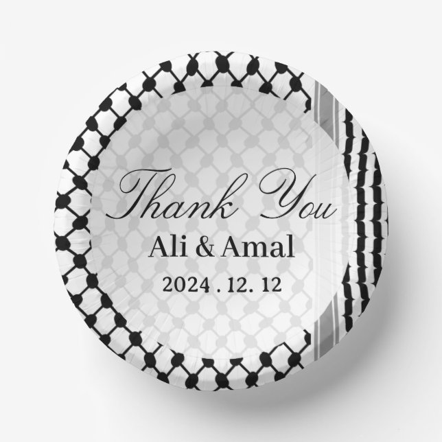 Palestinian Hatta Keffiyeh Thank You Wedding Paper Plate (Front)