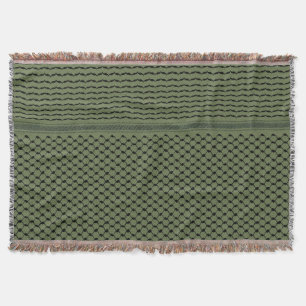 Palestinian Hatta Kufiya Pattern#2-Olive Green Throw Blanket