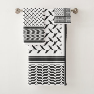 Palestinian Joranian kuffiya black and white Bath Towel Set