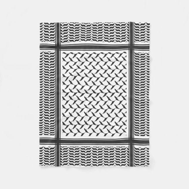 Palestinian Joranian kuffiya black and white Fleece Blanket (Front)