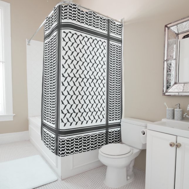 Palestinian Joranian kuffiya black and white Shower Curtain (In Situ)